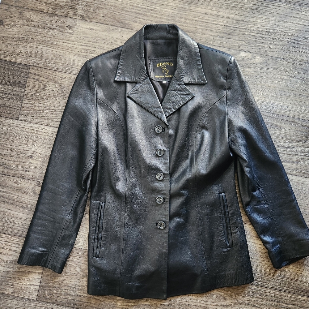 BBano Italian Leather Vintage 90s Black Leather Vera Pelle Jacket Size Medium